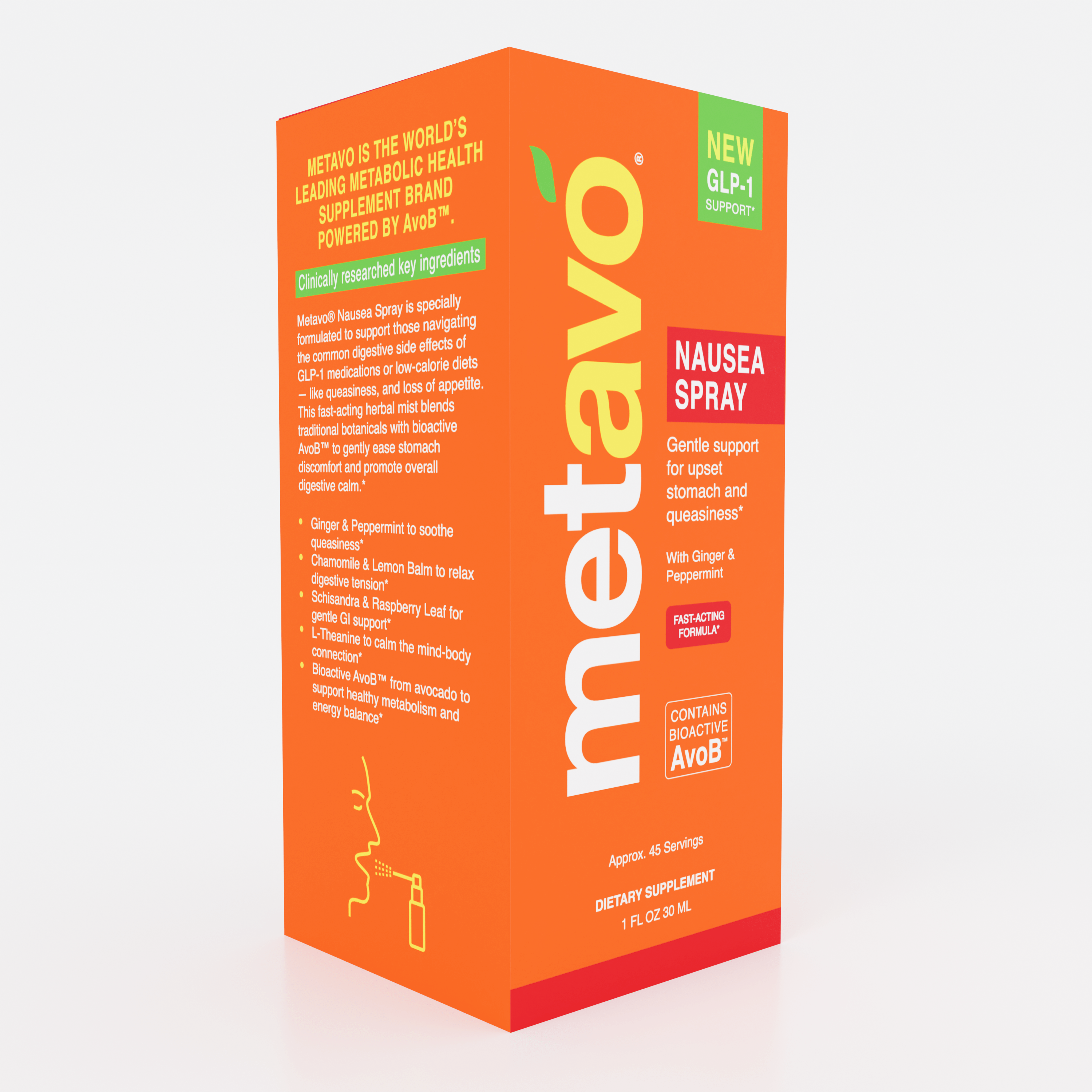 Metavo.com Metavo GLP-1 Metavo Nausea Spray with Ginger & Peppermint - Fast-Acting Natural Relief for Upset Stomach & Queasiness