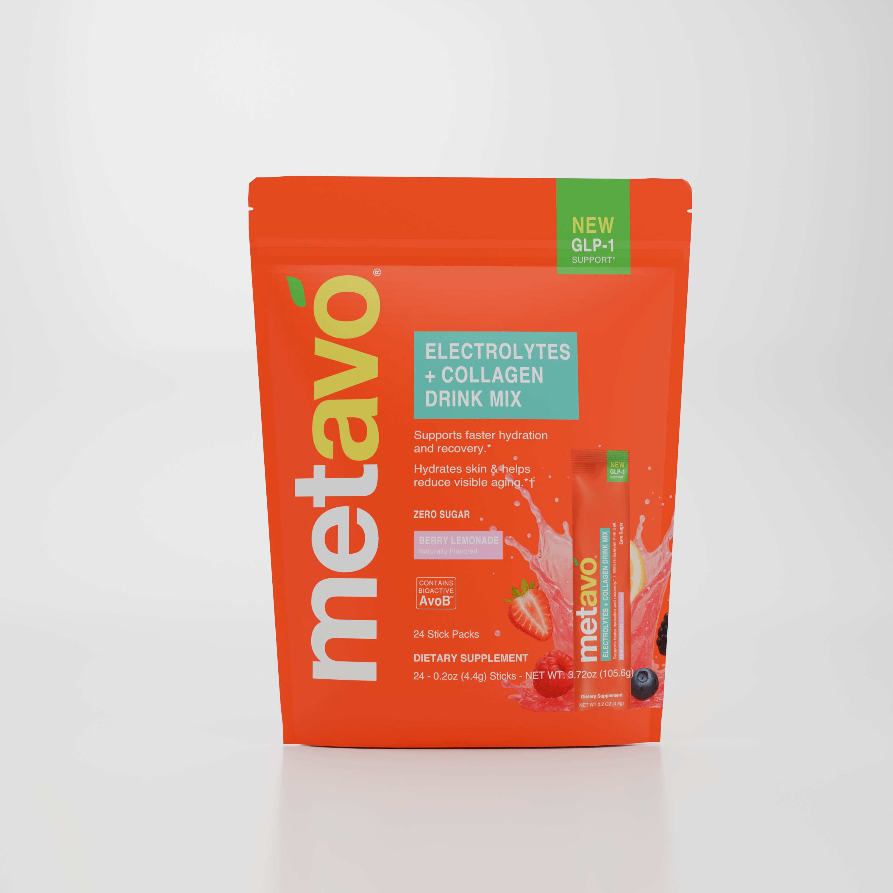 Metavo.com Metavo GLP-1 Metavo Electrolytes + Collagen Drink Mix with AvoB™ - Hydration, Recovery & Anti-Aging Support Berry Lemonade