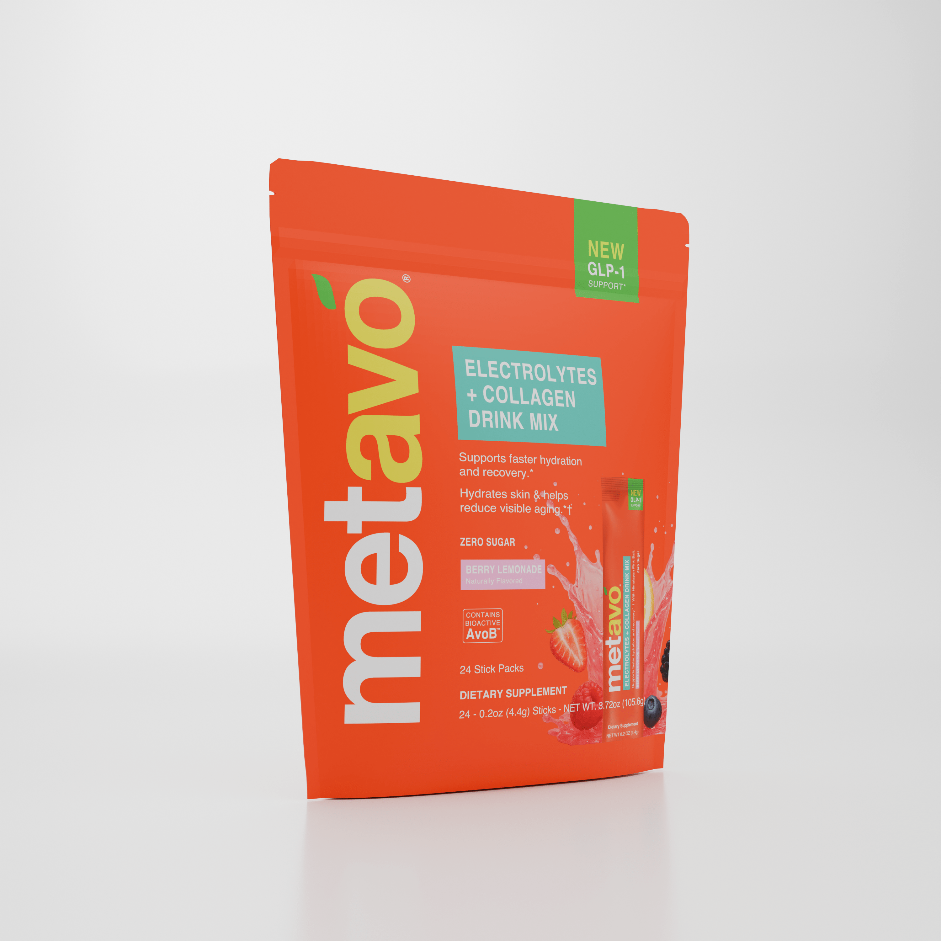 Metavo.com Metavo GLP-1 Metavo Electrolytes + Collagen Drink Mix with AvoB™ - Hydration, Recovery & Anti-Aging Support Berry Lemonade