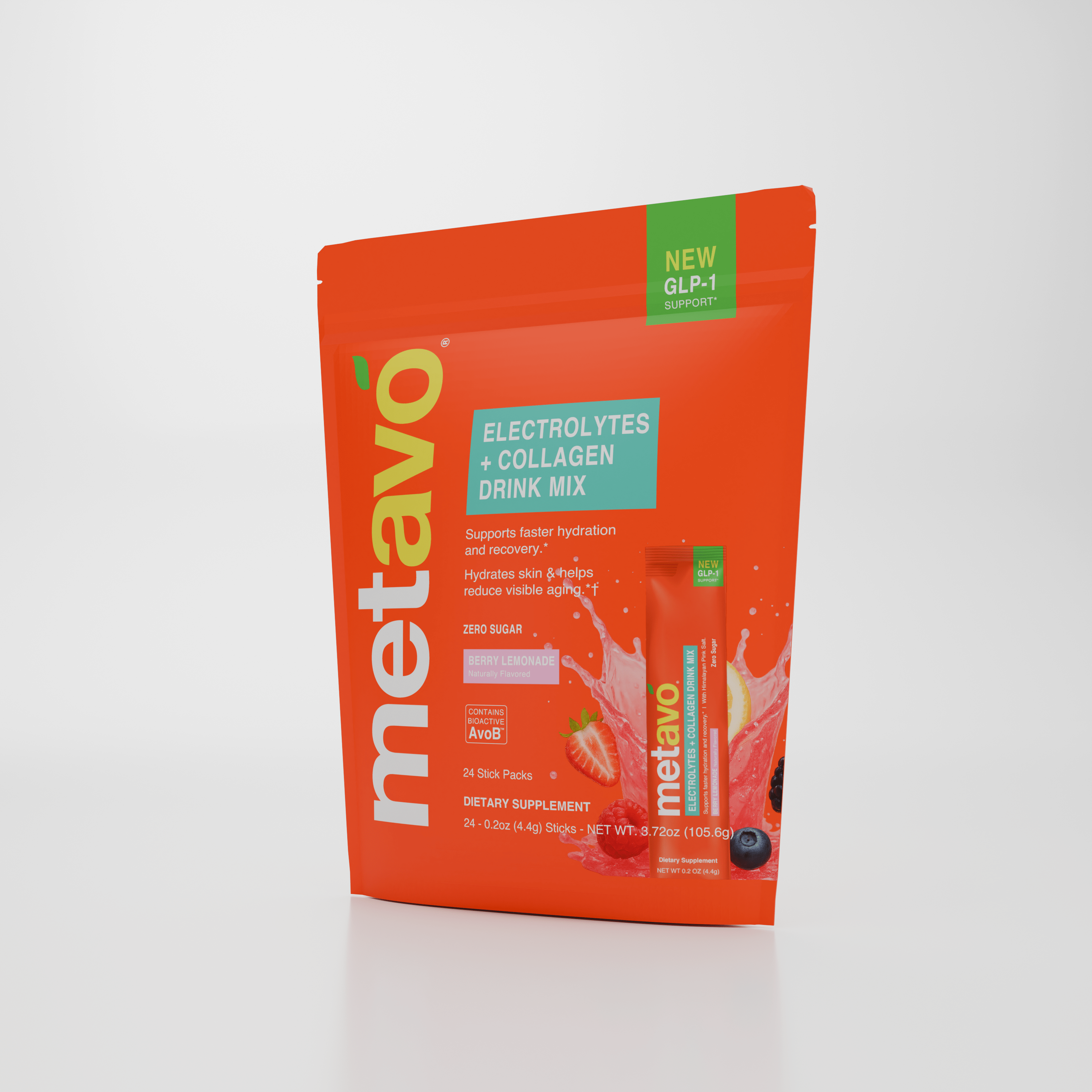 Metavo.com Metavo GLP-1 Metavo Electrolytes + Collagen Drink Mix with AvoB™ - Hydration, Recovery & Anti-Aging Support Berry Lemonade