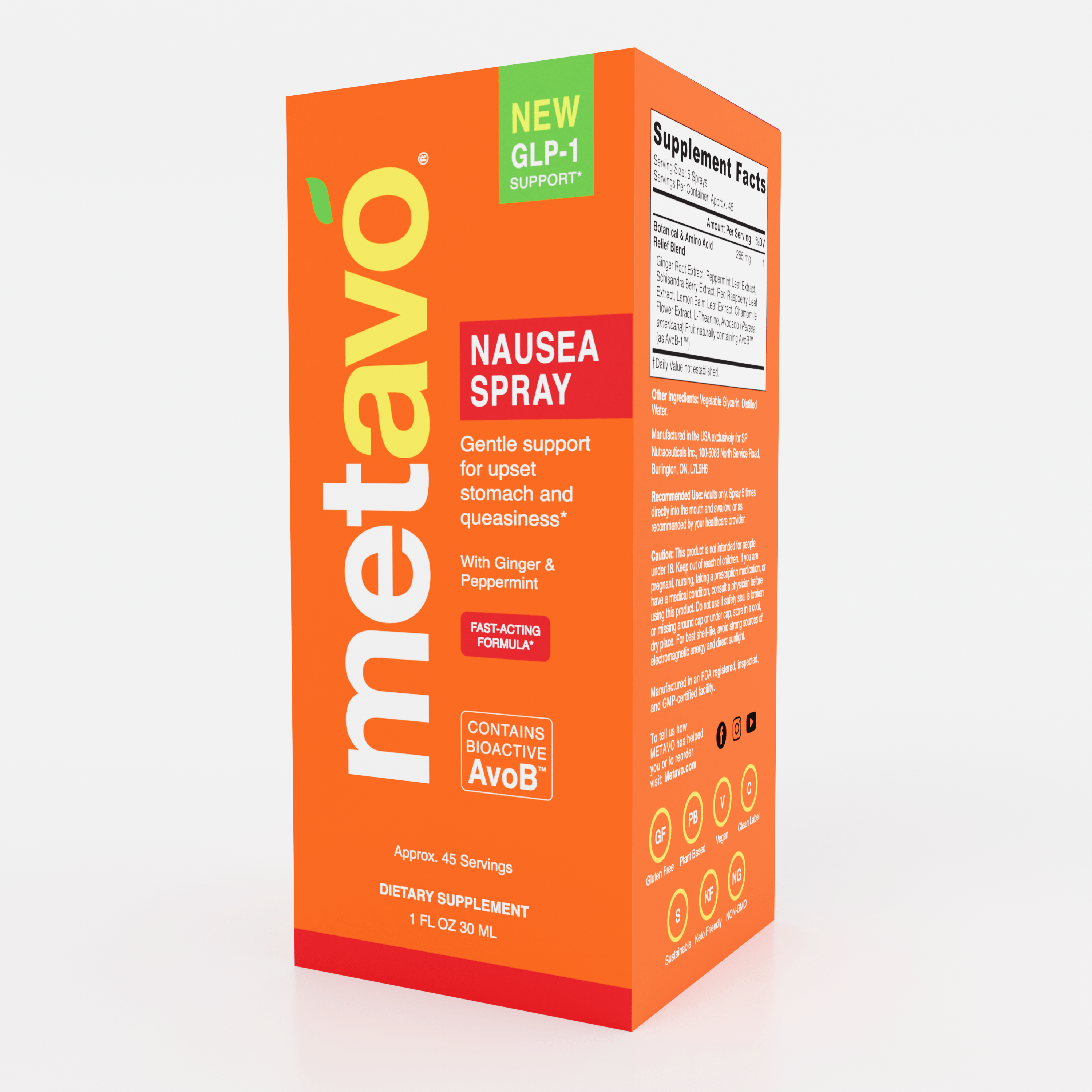 Metavo.com Metavo GLP-1 Metavo Nausea Spray with Ginger & Peppermint - Fast-Acting Natural Relief for Upset Stomach & Queasiness