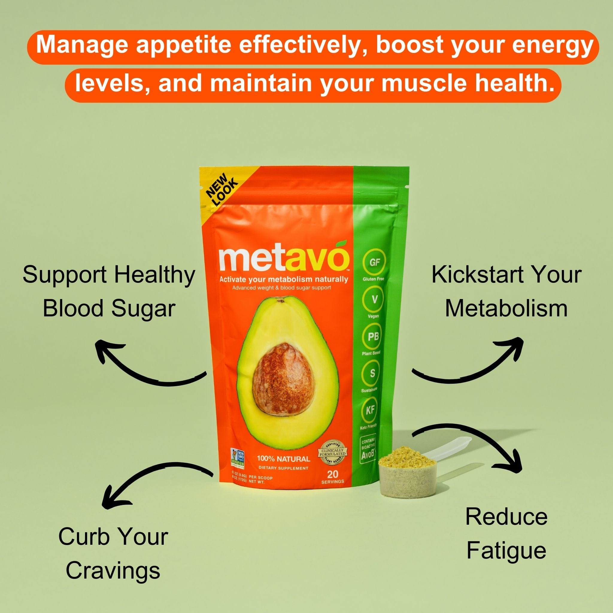 MetAvo Monthly Supply 20 Scoops Metabolism Booster Smoothie Mix